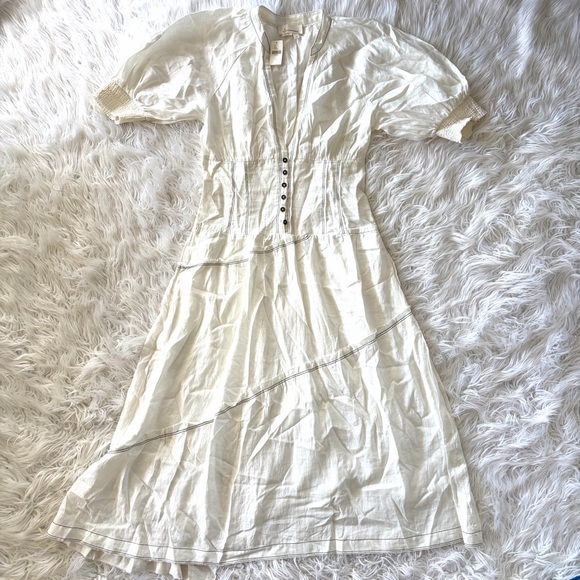 Anthropologie Ivory V-Neck Corset Midi Shirt Dress Size Small - Picture 2 of 14